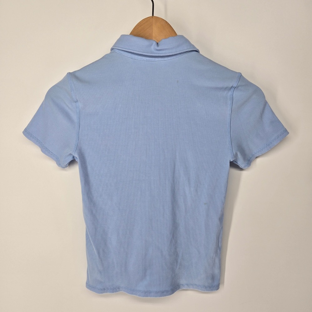 Vuori Polo Shirt Womens S‎ Light Blue Ribbed Knit Short Sleeve VW1050 Crop - Picture 5 of 7